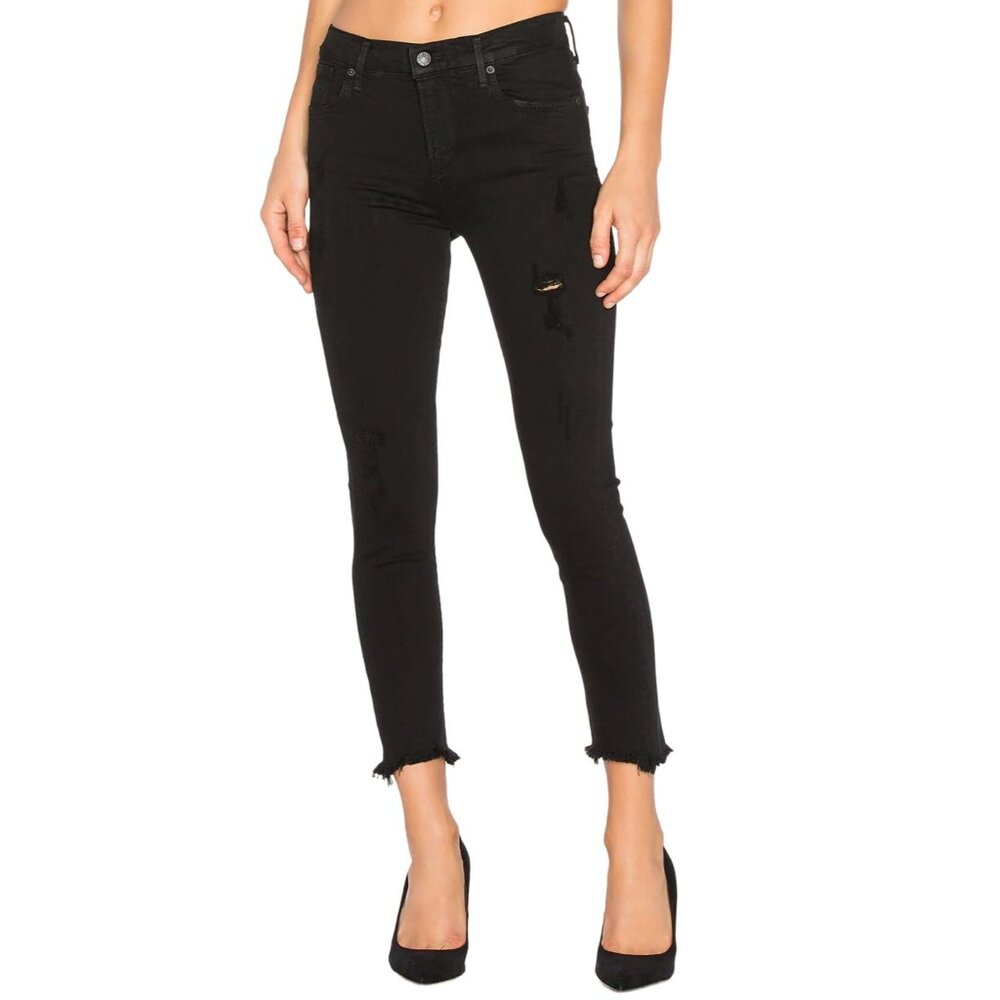 AGOLDE Sophie Crop High Rise Skinny Jeans Size 27 Washed Black Distressed